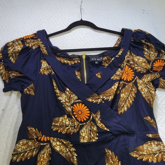 Mae Otti NWOT IDIA African Print Off Shoulder Midi Dress Navy Blue Sz XL No Belt - Picture 8 of 16